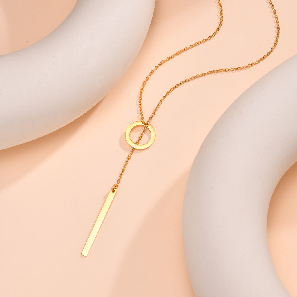 Simple Stainless Steel Cross Chain Round Ring Necklace