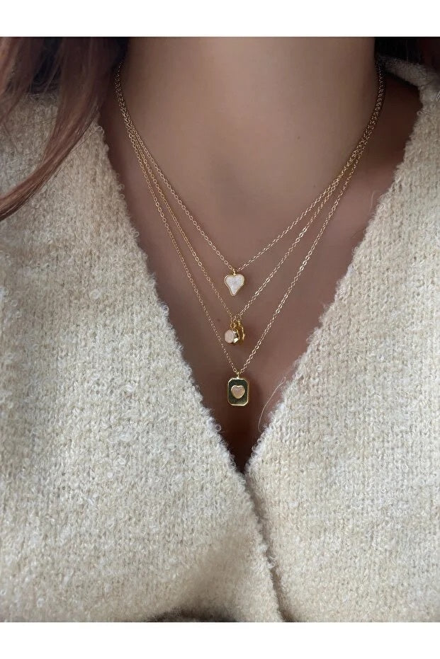 3 Piece Heart Charm Necklace Set For Women Elegant Layered Jewelry