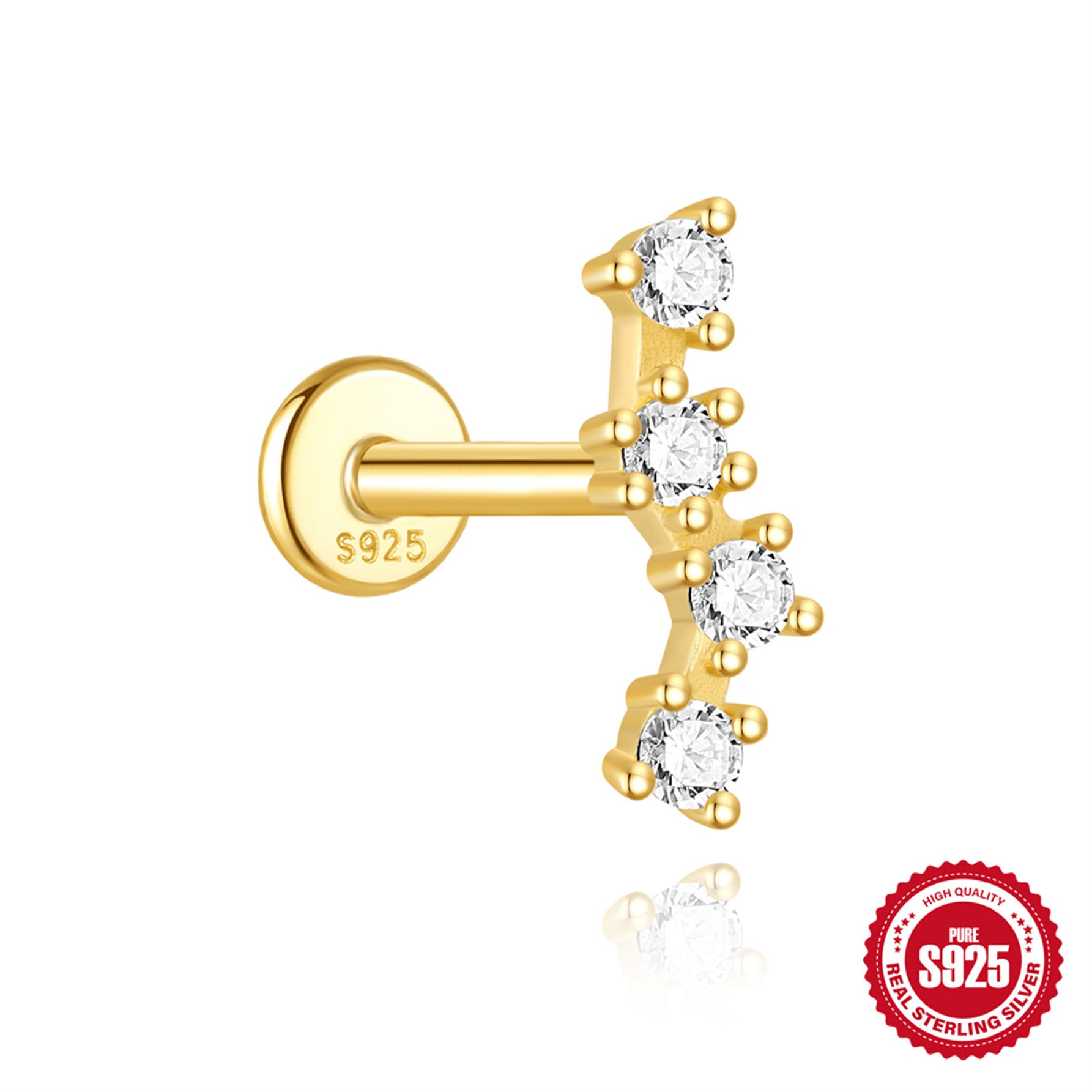 S925 Sterling Silver Hollow Lotus Flower Rhinestone-embedded Ear Bone Stud