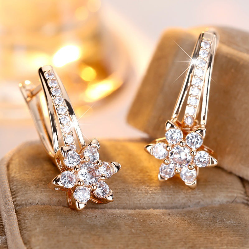 Round Zircon White Diamond Flower Full Diamond Ear Clip European And American Fashion High-grade Earrings