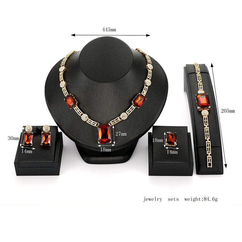 Four-piece Set Of Gemstone Necklace Earrings Jewelry