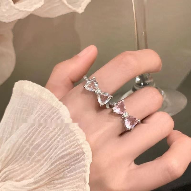 Diamond Bow Open Ring Female Niche High-end Adjustable