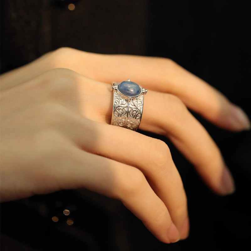 Heavy Industry Retro Vine Pattern Women's Vintage Wide Band Ring