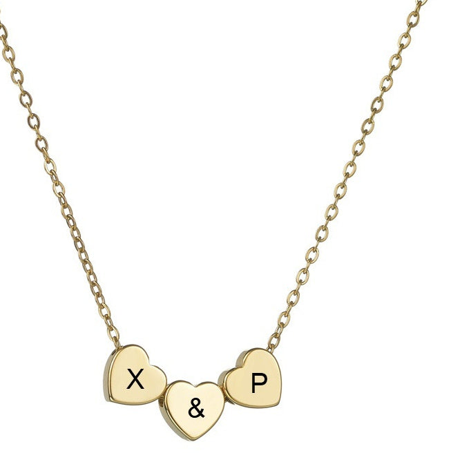 Stainless Steel Three-heart Pendant Necklace With Laser Engraving