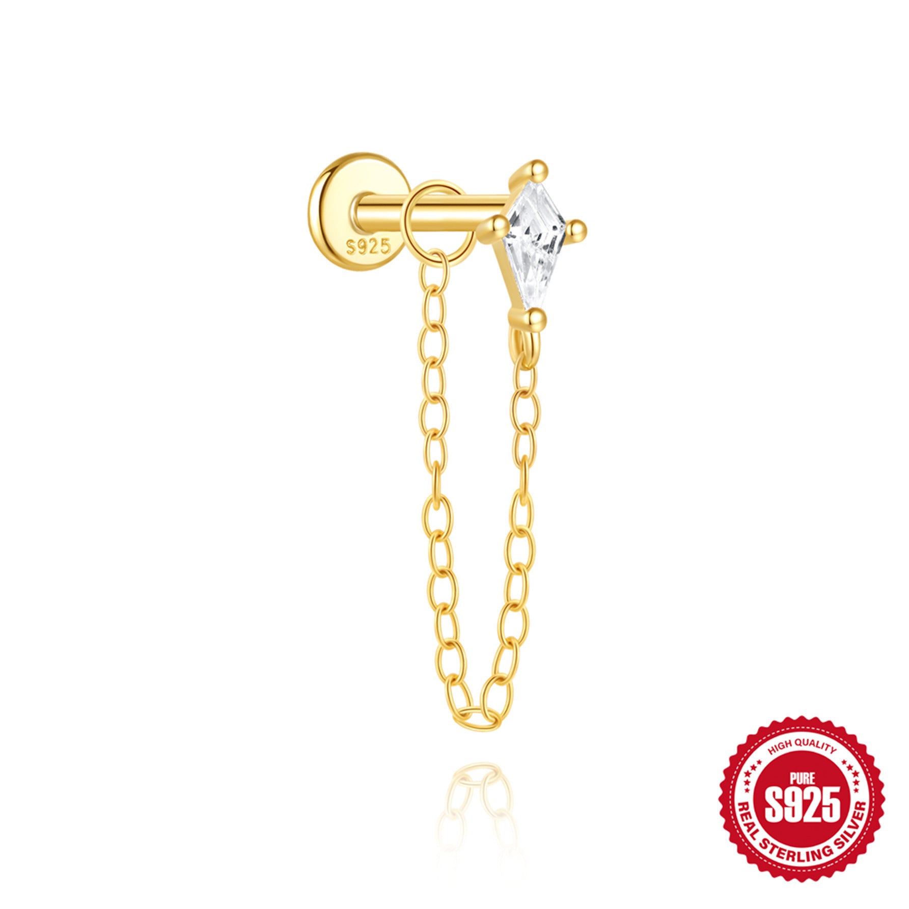 S925 Sterling Silver Hollow Lotus Flower Rhinestone-embedded Ear Bone Stud