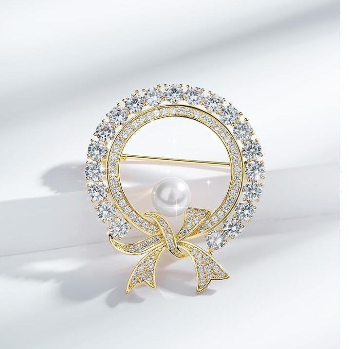 Rhinestone Bow Pearl Brooch Corsage Clothing Suit Matching