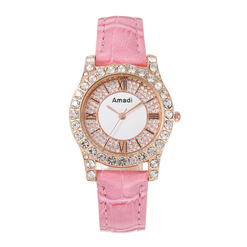 Women's Diamond-embedded Roman Face Simple Fashion All-match Quartz Watch Gift Box