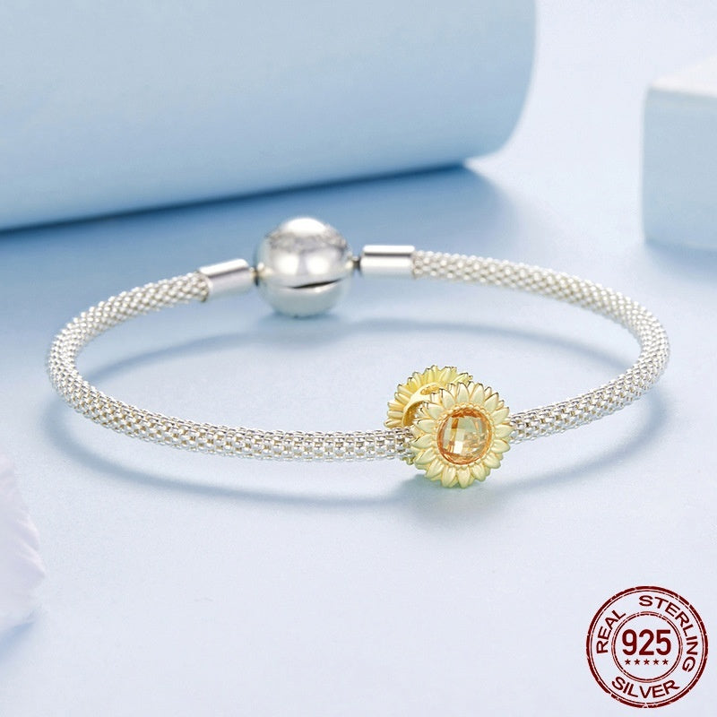 S925 Sterling Silver Gold-plated Sunflower Beads