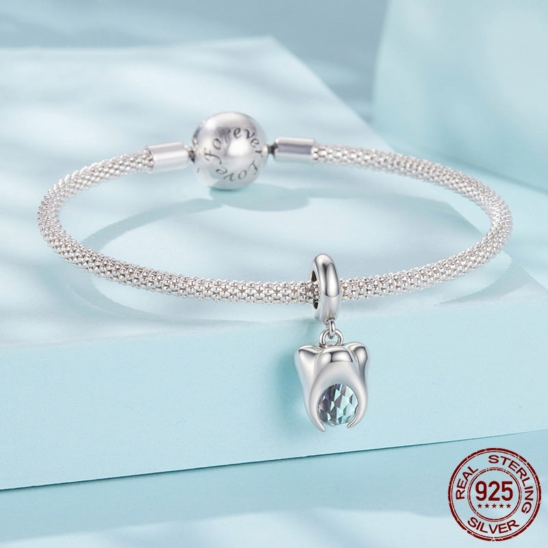 S925 Sterling Silver Teeth Pendant Ornaments Bracelet String Beads