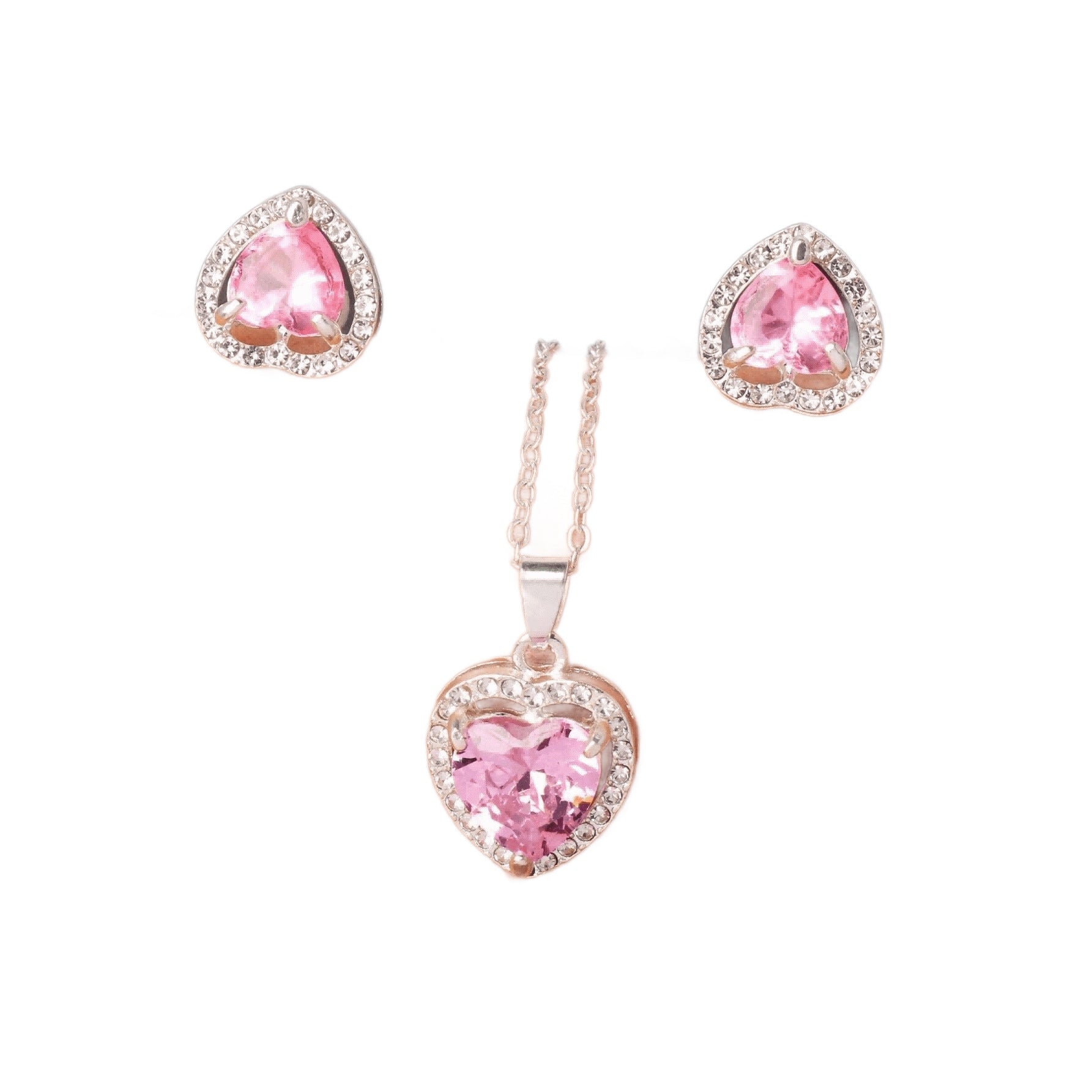 Crystal Zircon Heart-shaped Pendant Earring Set