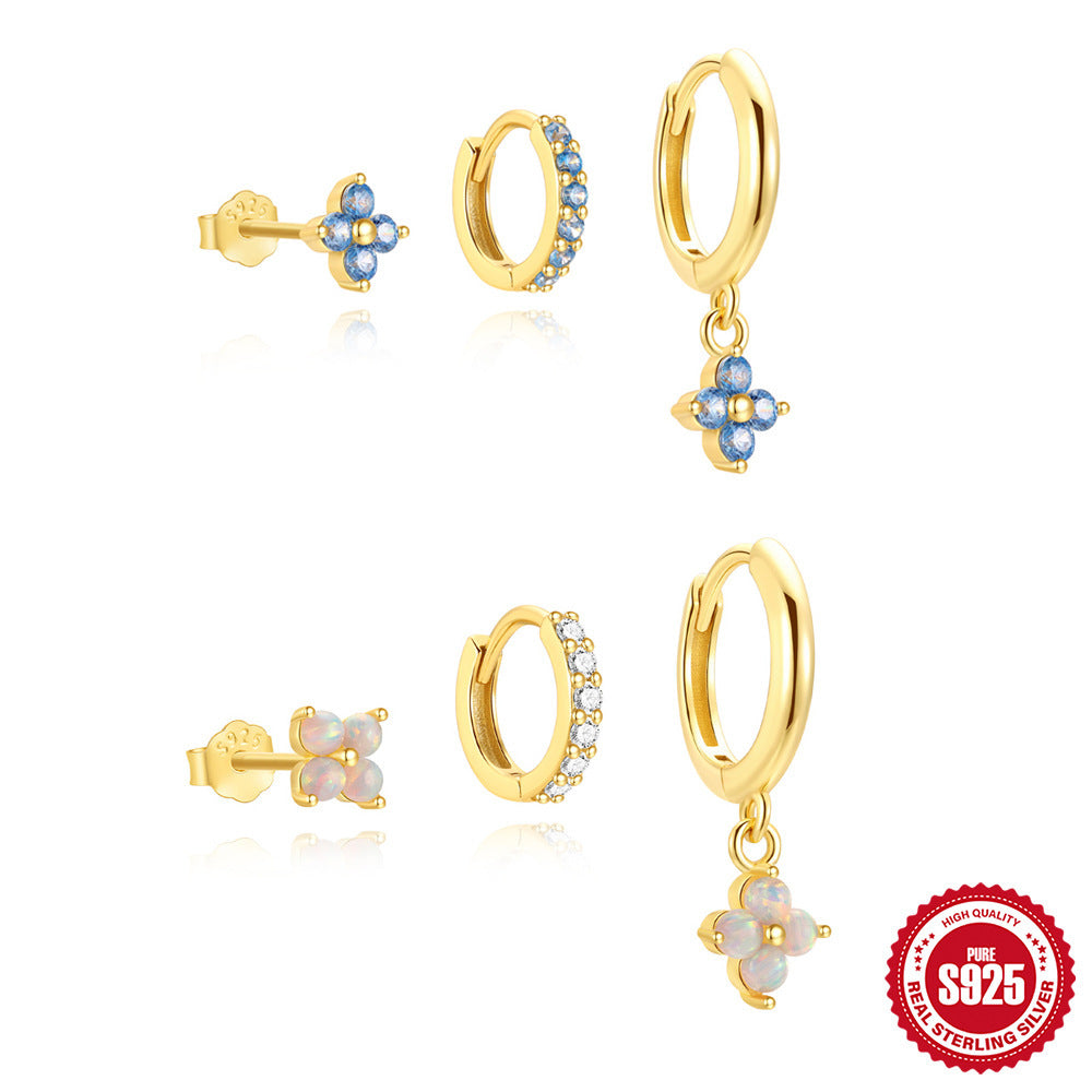 S925 Sterling Silver Geometric Classic Petals Diamond Ear Ring