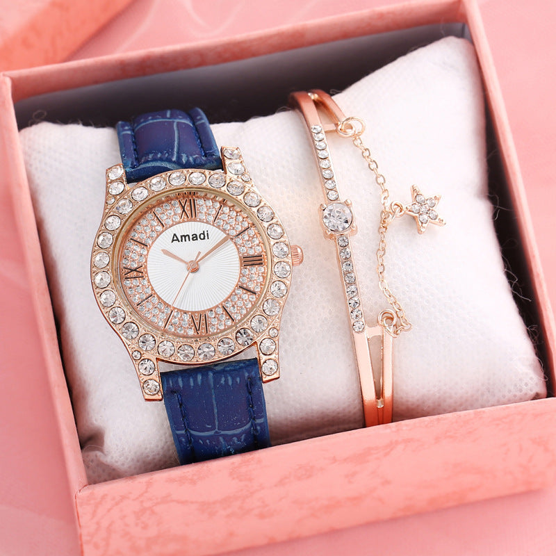 Women's Diamond-embedded Roman Face Simple Fashion All-match Quartz Watch Gift Box