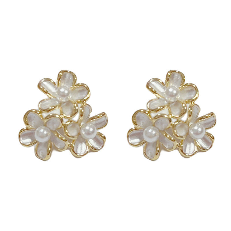 White Three-petal Flower Stud Earrings