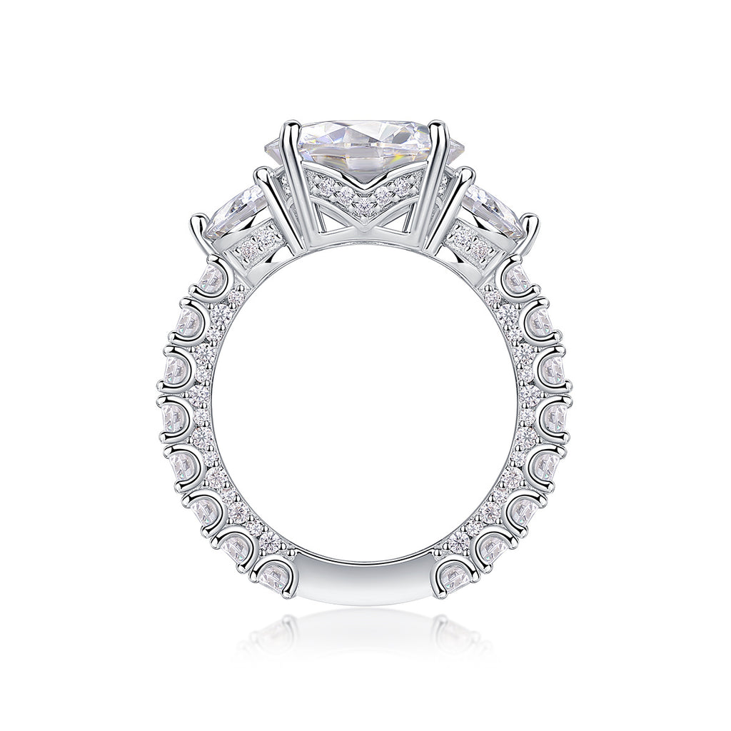 Three-diamond Shining - Set With Top-quality 5-carat Moissanite S925 Silver And Platinum-plated Diamond Wedding Ring. The Ring Can Be Inspected With A Diamond Pen