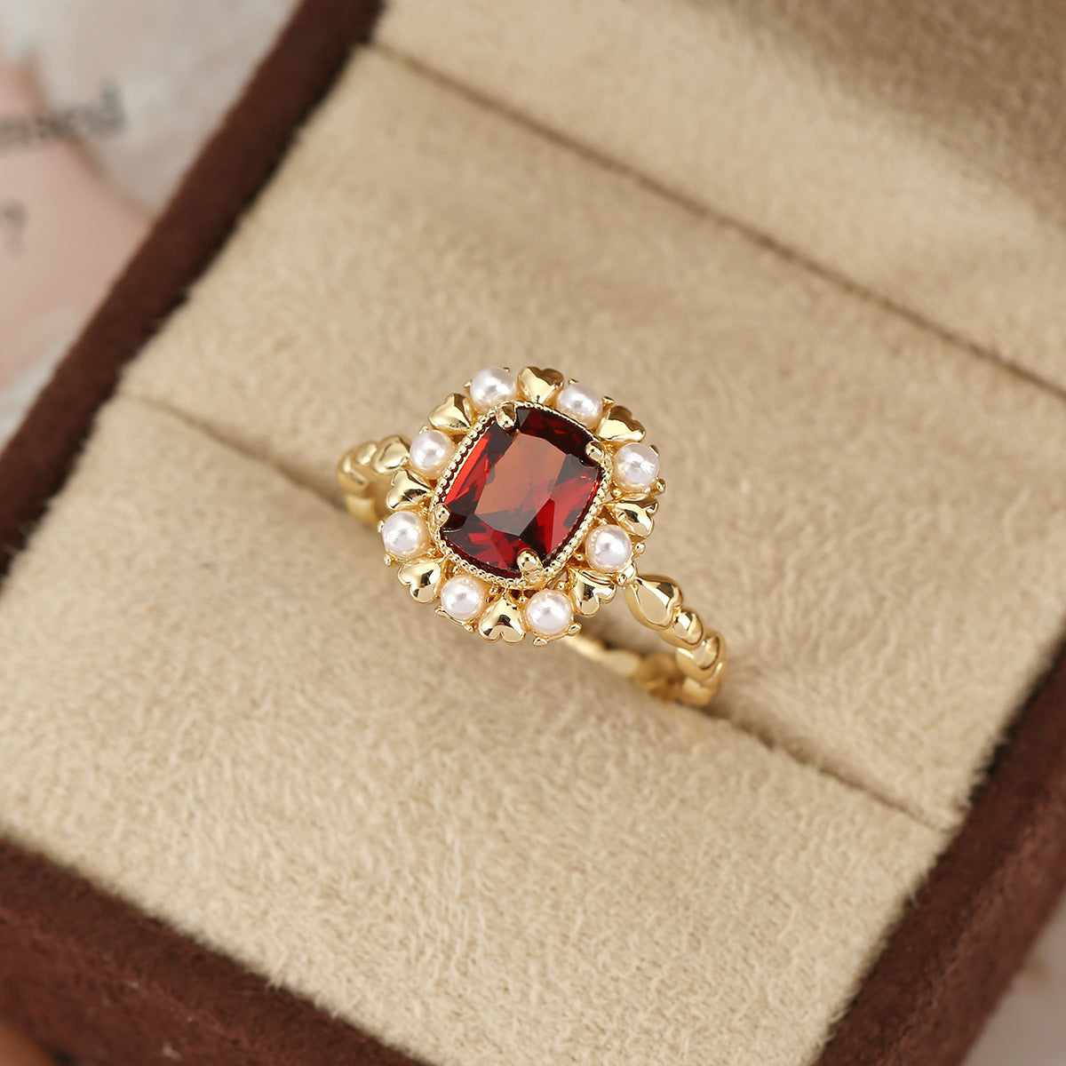 Natural Stone Ring Garnet Red Exaggerated Light Luxury