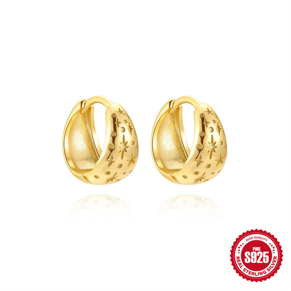 S925 Sterling Silver Geometric Wide Face Diamond XINGX Ring Ear Ring