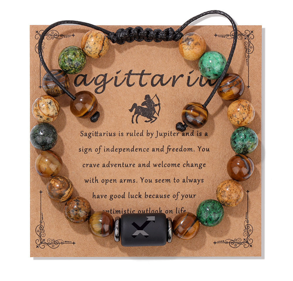 12 Constellation Woven Men's Retro Natural Stone Bracelet