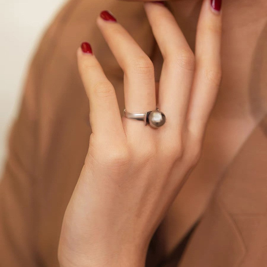 Simple Pearl Smooth Opening Ring Women's Classic Simple Light Luxury