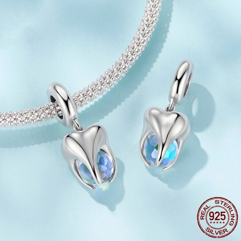 S925 Sterling Silver Teeth Pendant Ornaments Bracelet String Beads