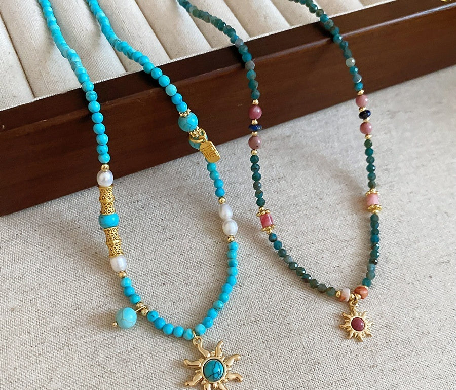 Stone Freshwater Stringed Pearls Sun Necklace French Royal Style