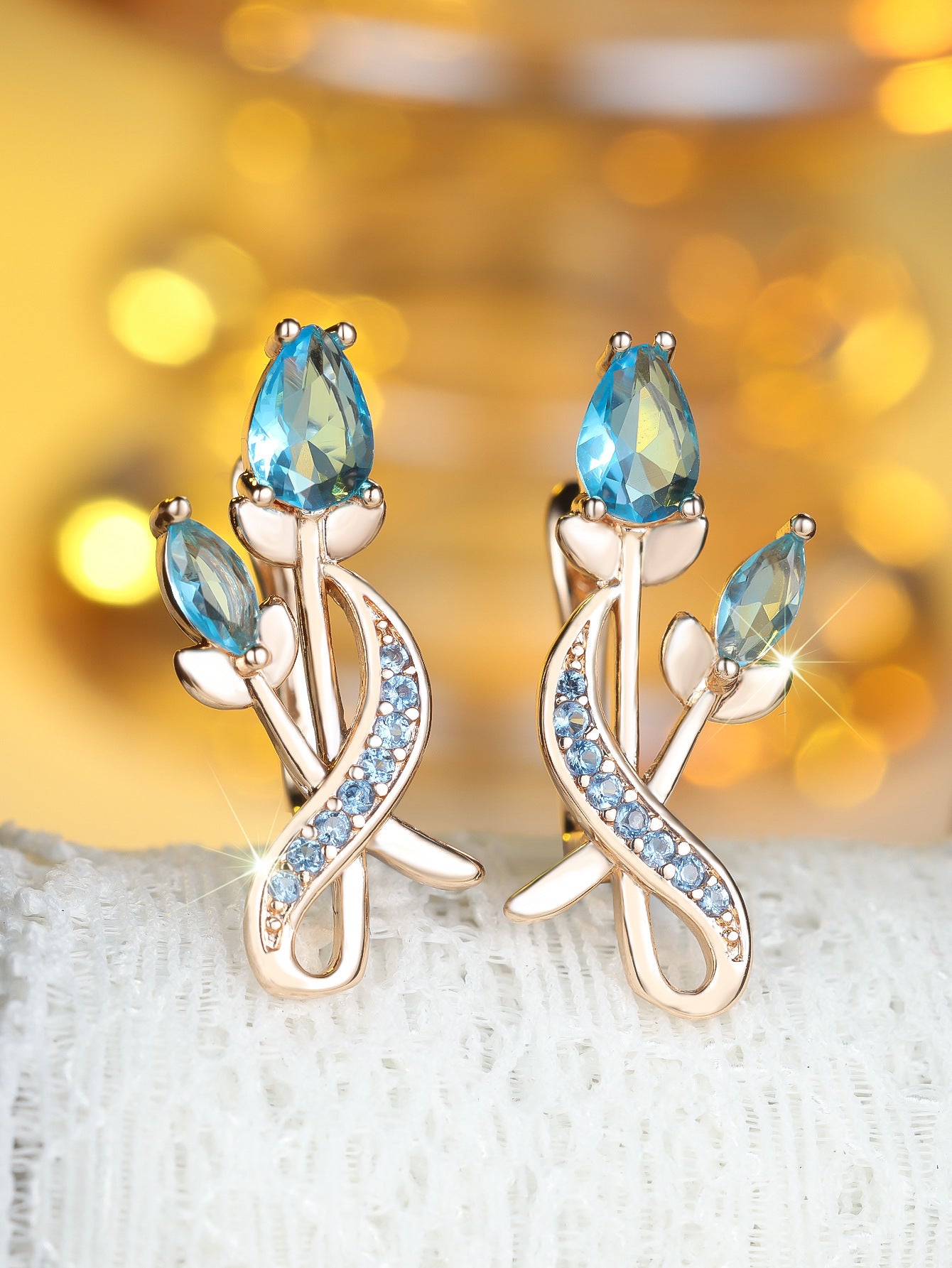 Luxury Flower Bouquet Champagne Tulip Full Diamond Earrings