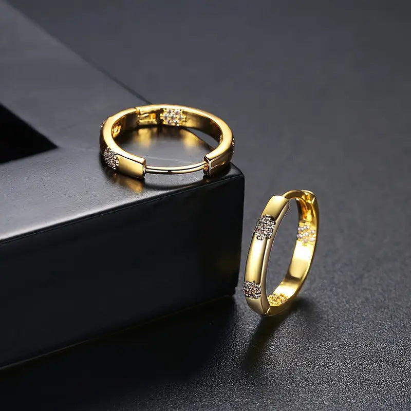 Copper Inlaid Zircon Retro Versatile Round Earrings For Women