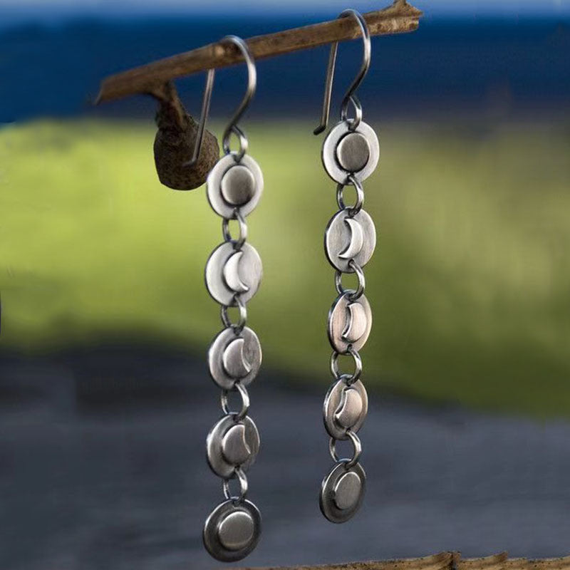 Geometric Disc Handmade Moon Long Earrings