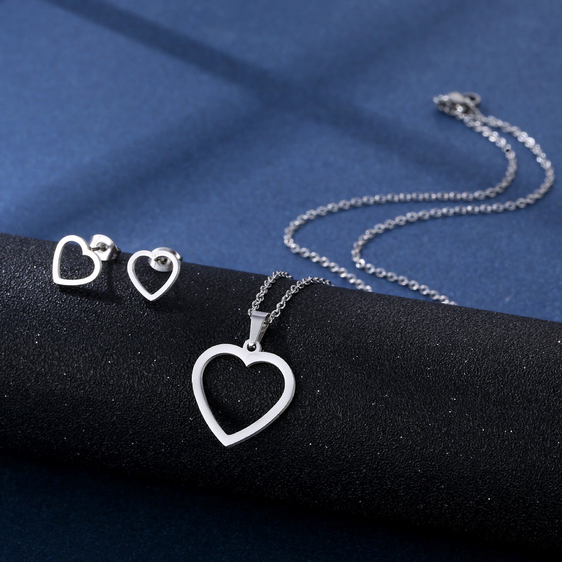 Stainless Steel Necklace Ear Stud Combination Suit