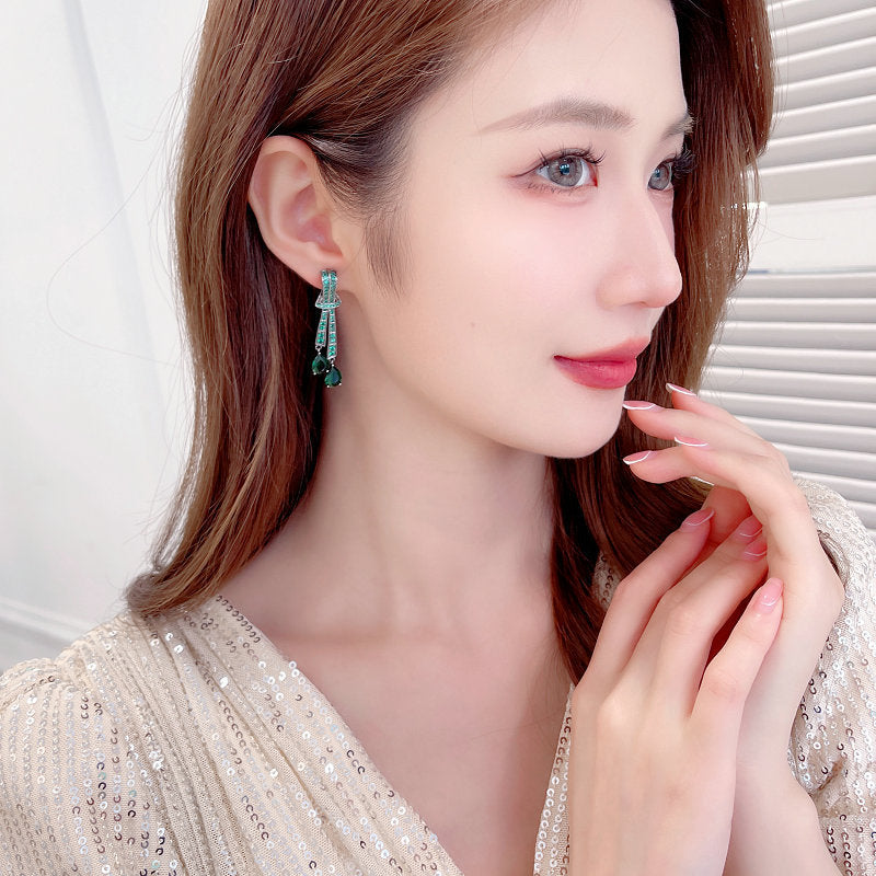 Knot Drop Earrings With Silver Needle And Zircon Inlaid