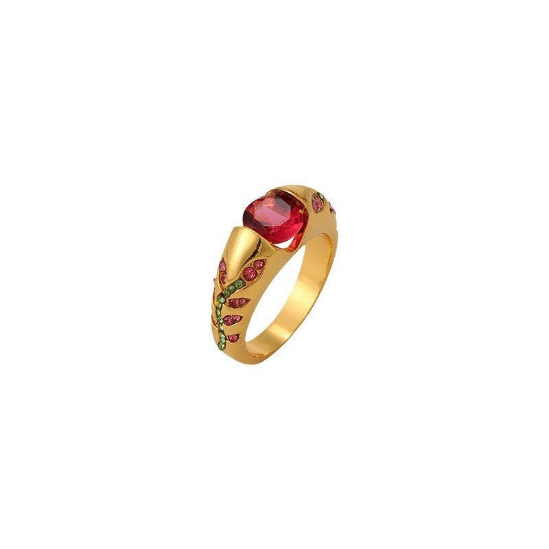 Leaf Style Zirconium Inlaid Ring, Simple And Stylish