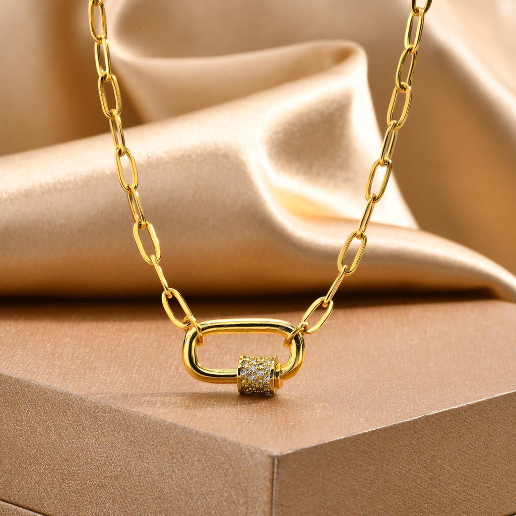 Small Square Chain Zircon Oval Pendant Necklace