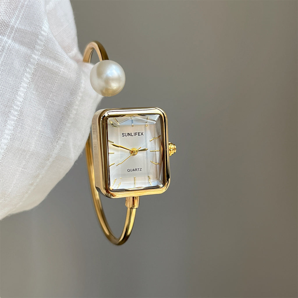 Gold Square Pearl Women's Light Luxury Exquisite Bracelet Watch
