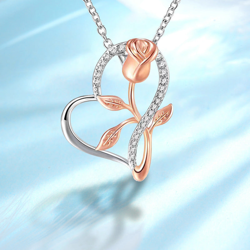Necklace S925 Fashion European And American Style Heart-shaped Rose