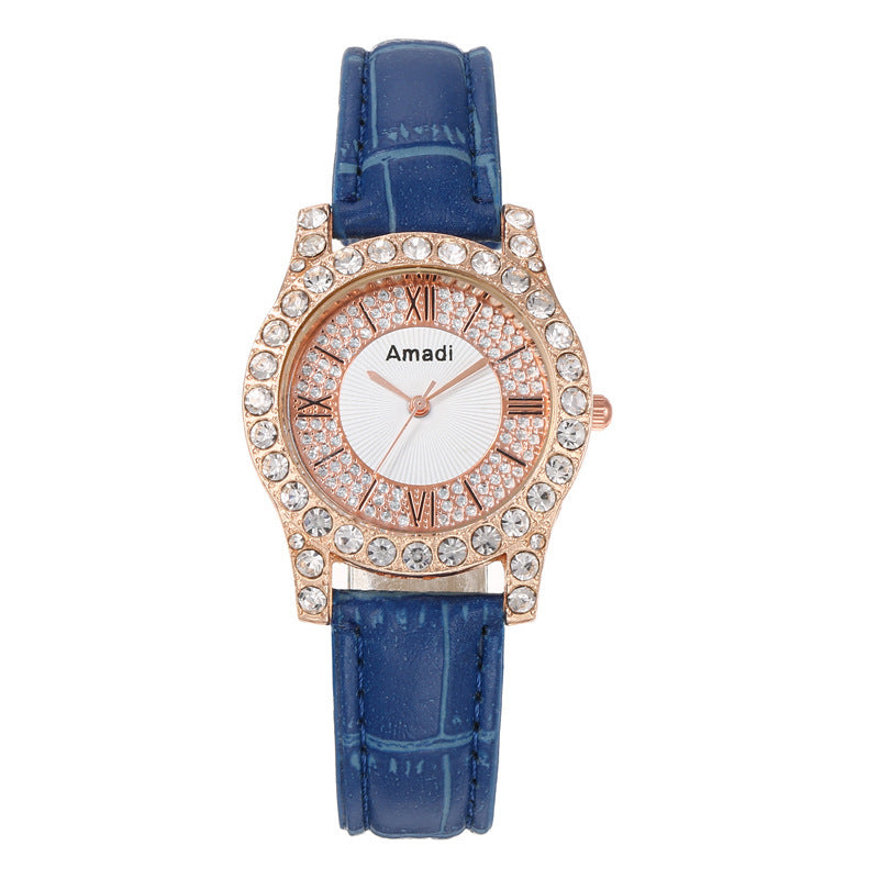 Women's Diamond-embedded Roman Face Simple Fashion All-match Quartz Watch Gift Box