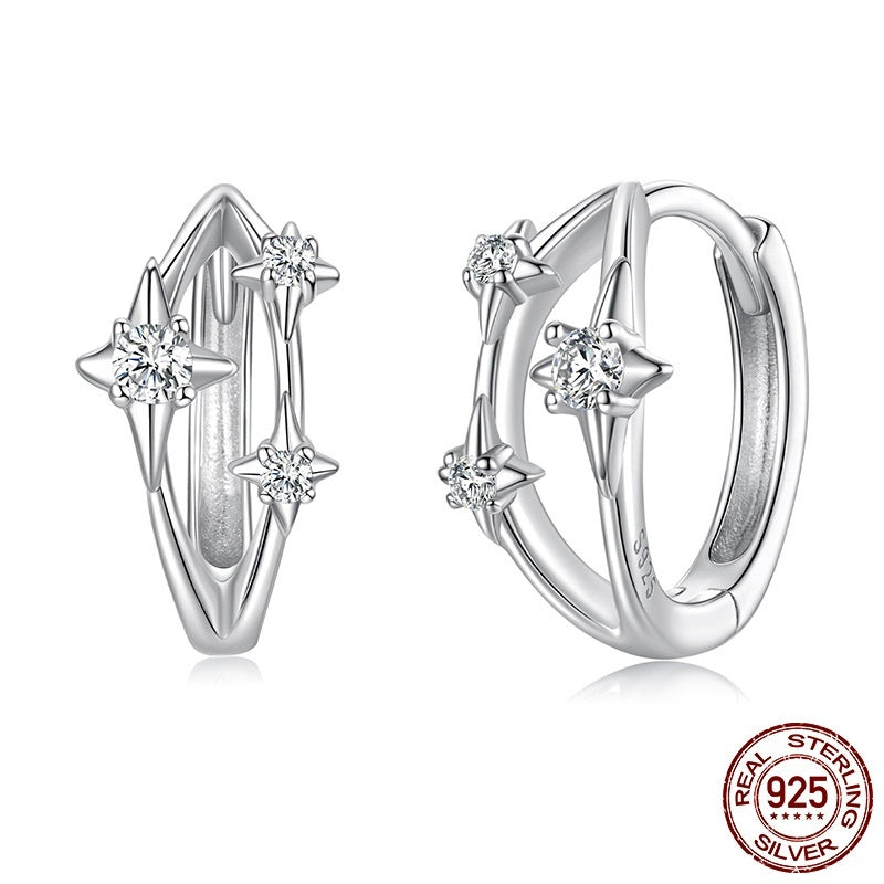 Simple S925 Sterling Silver Eight-pointed Stars Ear Clip Earrings