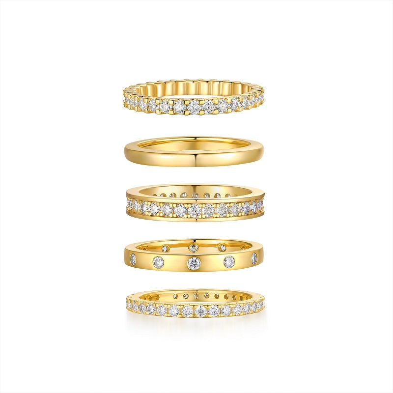 Golden Star - A Diamond Wedding Ring Set With Top-quality Moissanite S925 Silver And Gold-plated. The Gold Color Of The Ring Can Be Tested With A Diamond Pen
