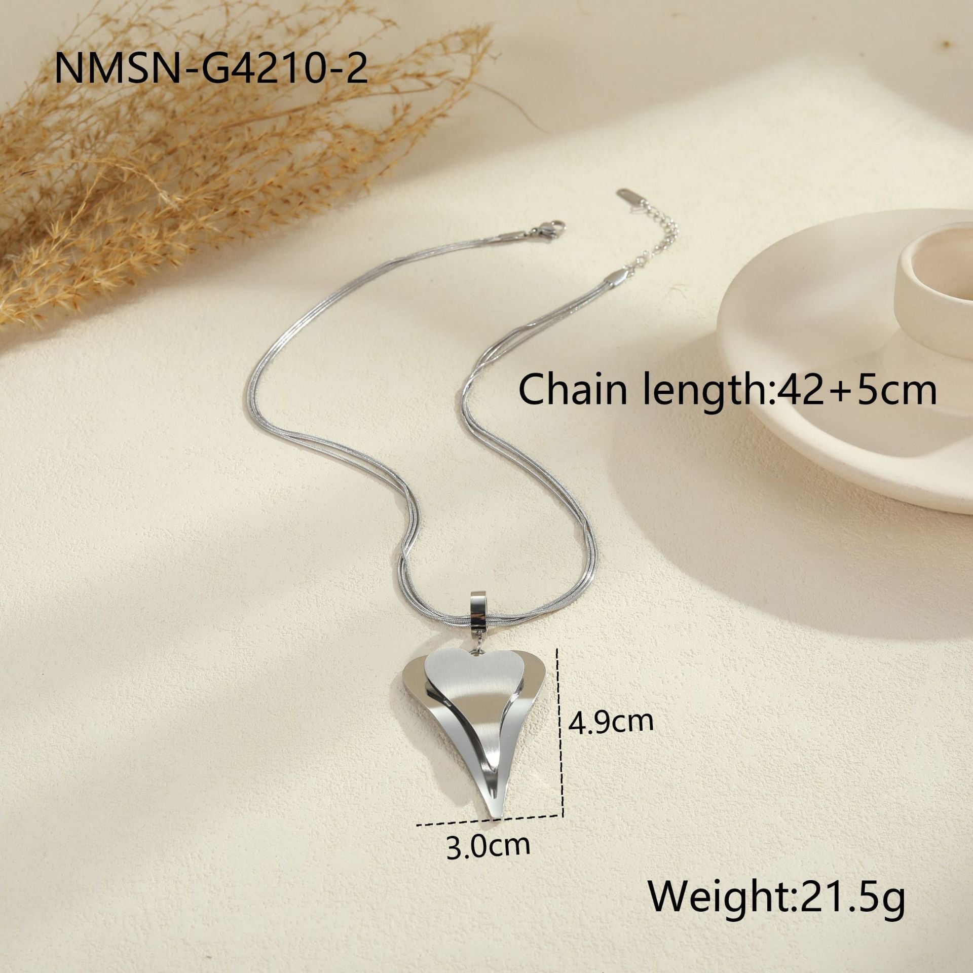 Double Heart Snake Bones Chain Stainless Steel Design Sense