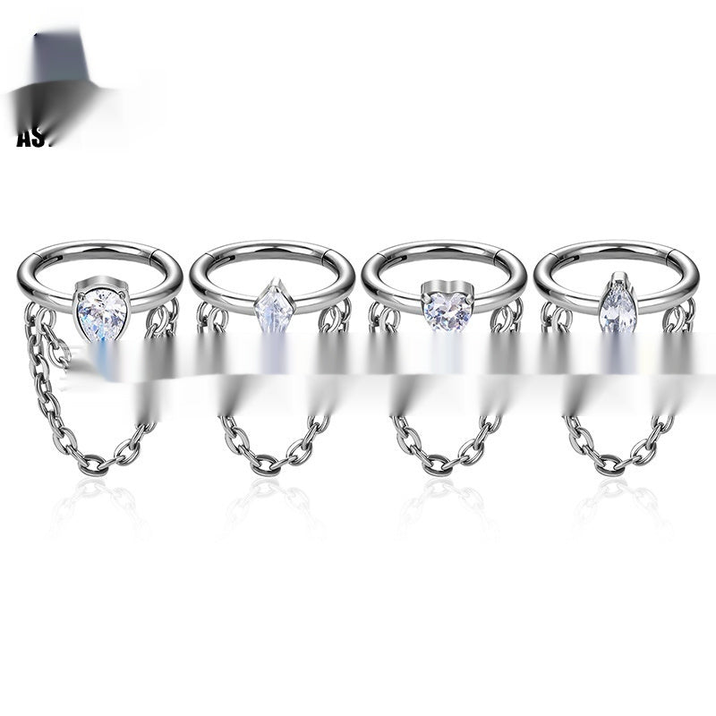 Titanium Alloy Inlaid Zircon Hanging Double Chain Ear Studs