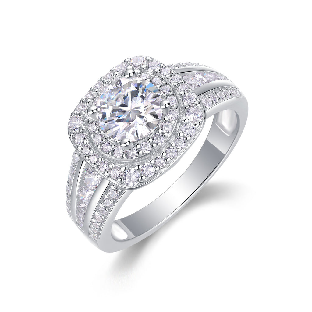 Starry Sky Crown - A Wedding Ring Set With Top-quality 1-carat Moissanite S925 Silver And Platinum-plated Diamond. The Ring Can Be Inspected With A Diamond Pen