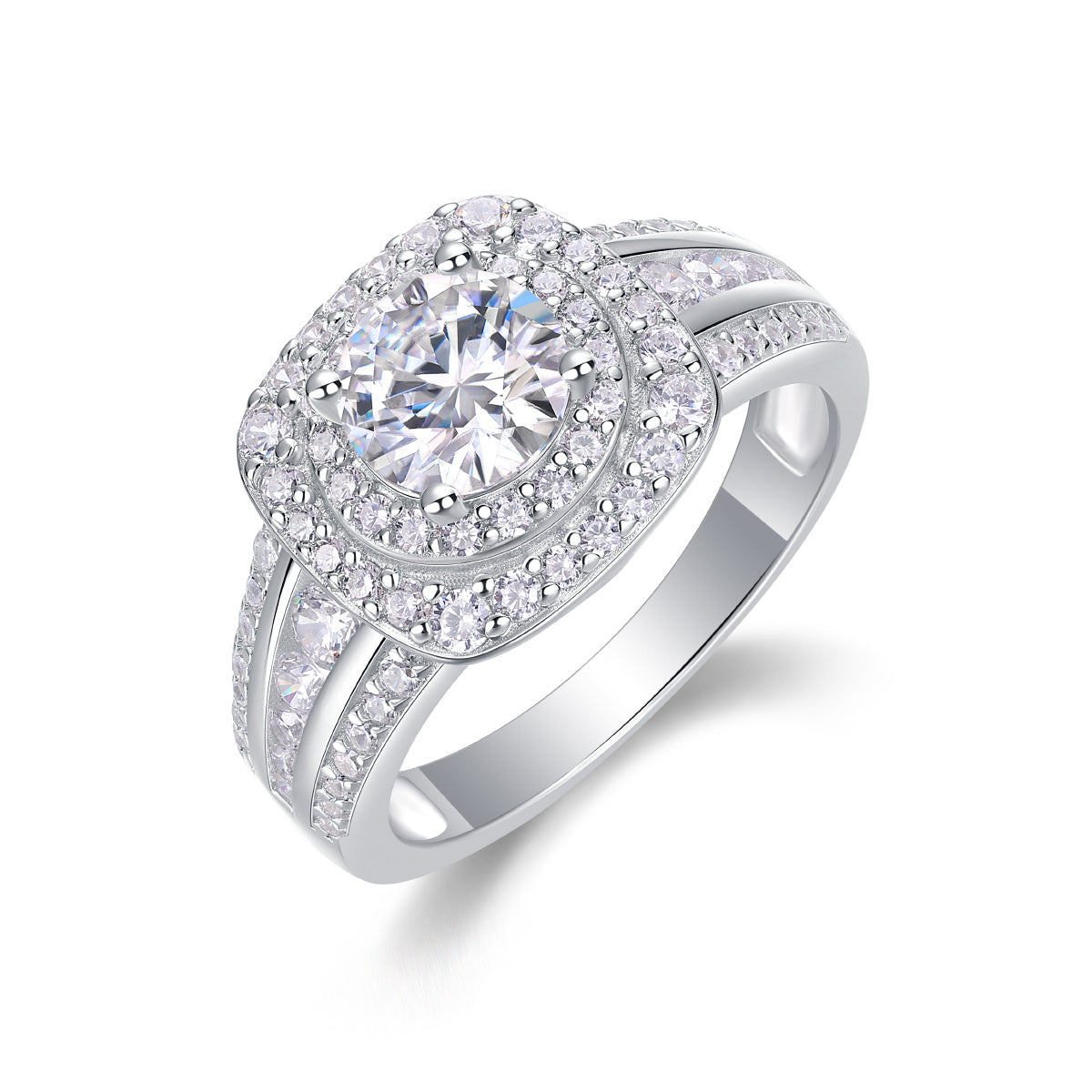 Starry Sky Crown - A Wedding Ring Set With Top-quality 1-carat Moissanite S925 Silver And Platinum-plated Diamond. The Ring Can Be Inspected With A Diamond Pen