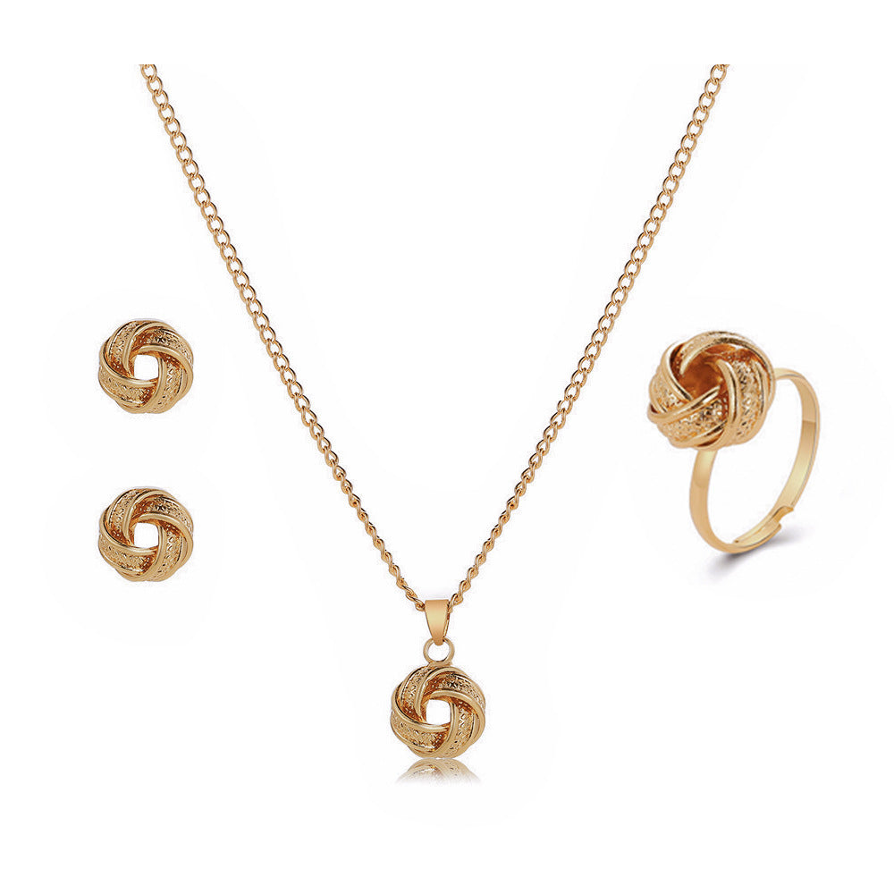 Twisted Bends And Hitches Creative Knotted Necklace Ear Stud Ring Jewelry Suit
