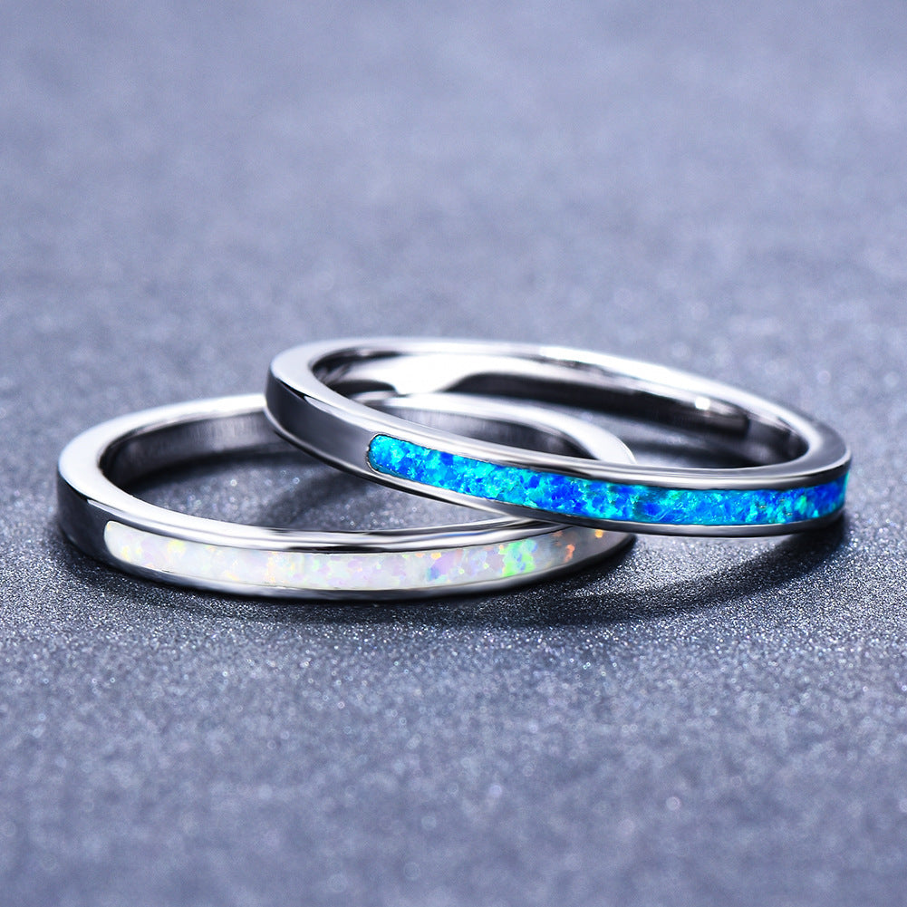Platinum Blue Opal Ring Female Temperamental, Simple And Personalized