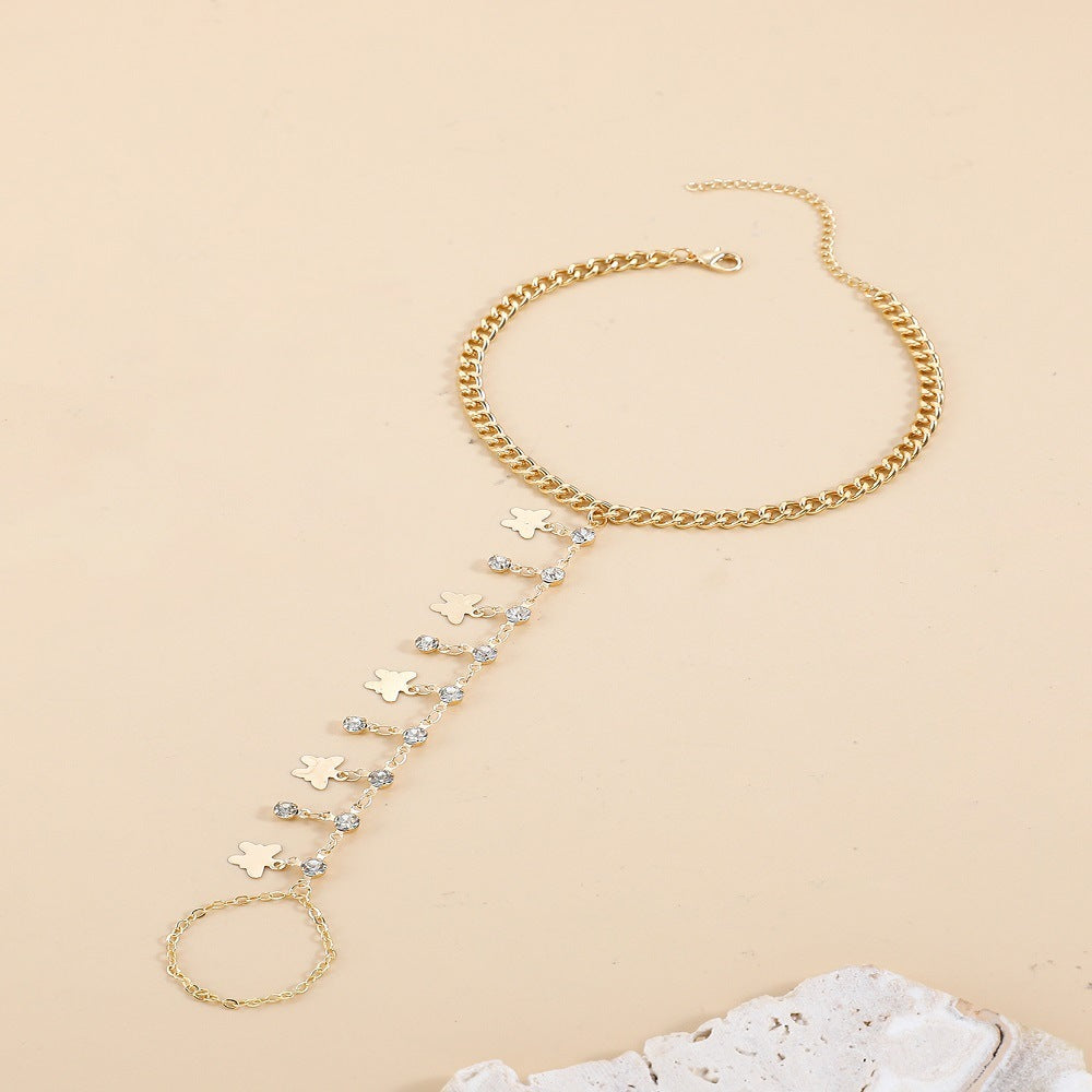 Summer Beach Style Simple Rhinestone Butterfly Pendant Toe Ring Finger Anklet