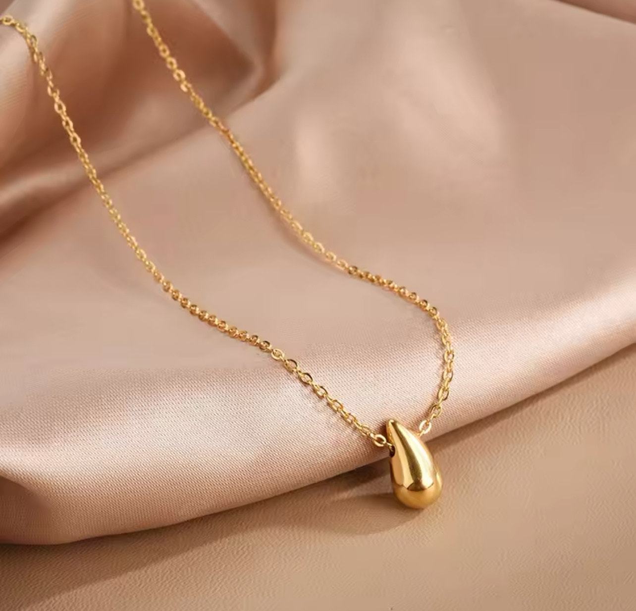 Stainless Steel Gold Teardrop Necklace For Women