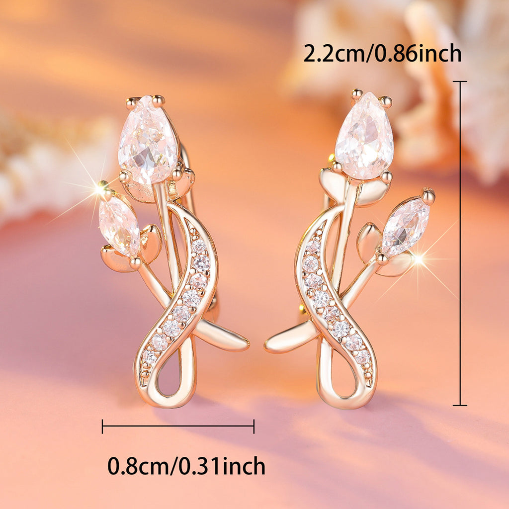 Luxury Flower Bouquet Champagne Tulip Full Diamond Earrings