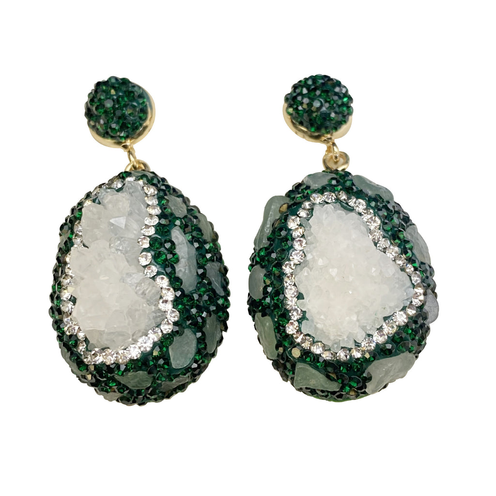 Crystal Bud Inlaid Emerald Earrings