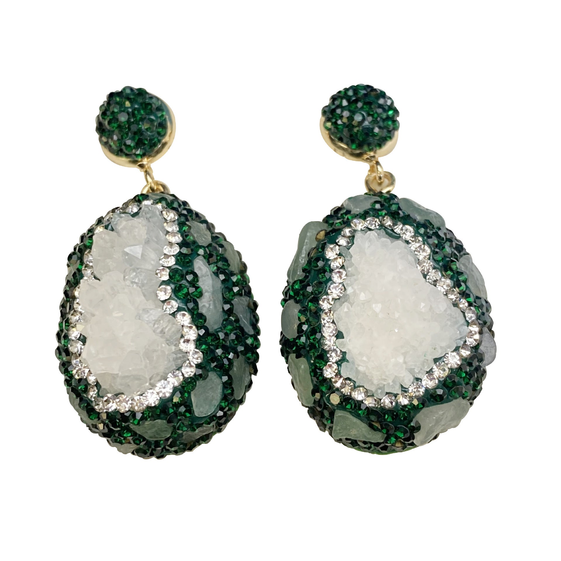 Crystal Bud Inlaid Emerald Earrings