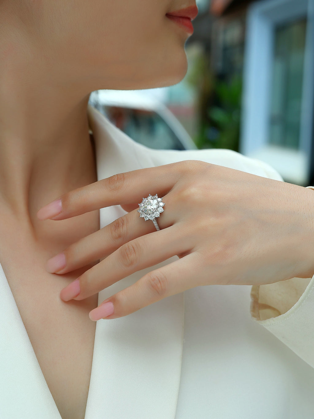 Sunflower - A Wedding Ring Set With Top-quality 3-carat Moissanite S925 Silver And Platinum-plated Diamond. The Ring Can Be Inspected With A Diamond Pen