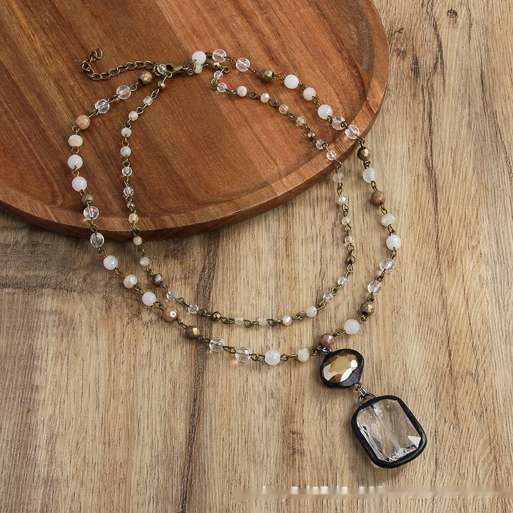 Fashion Tribal Style 2-layer Natural Stone Glass Chain Necklace