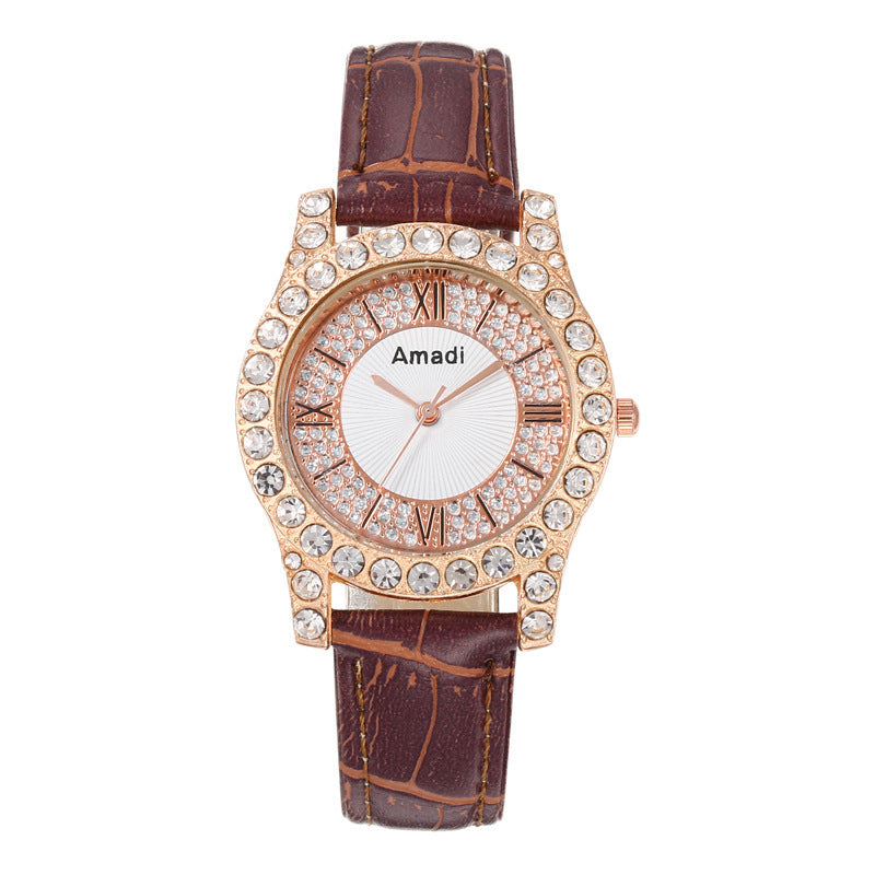 Women's Diamond-embedded Roman Face Simple Fashion All-match Quartz Watch Gift Box